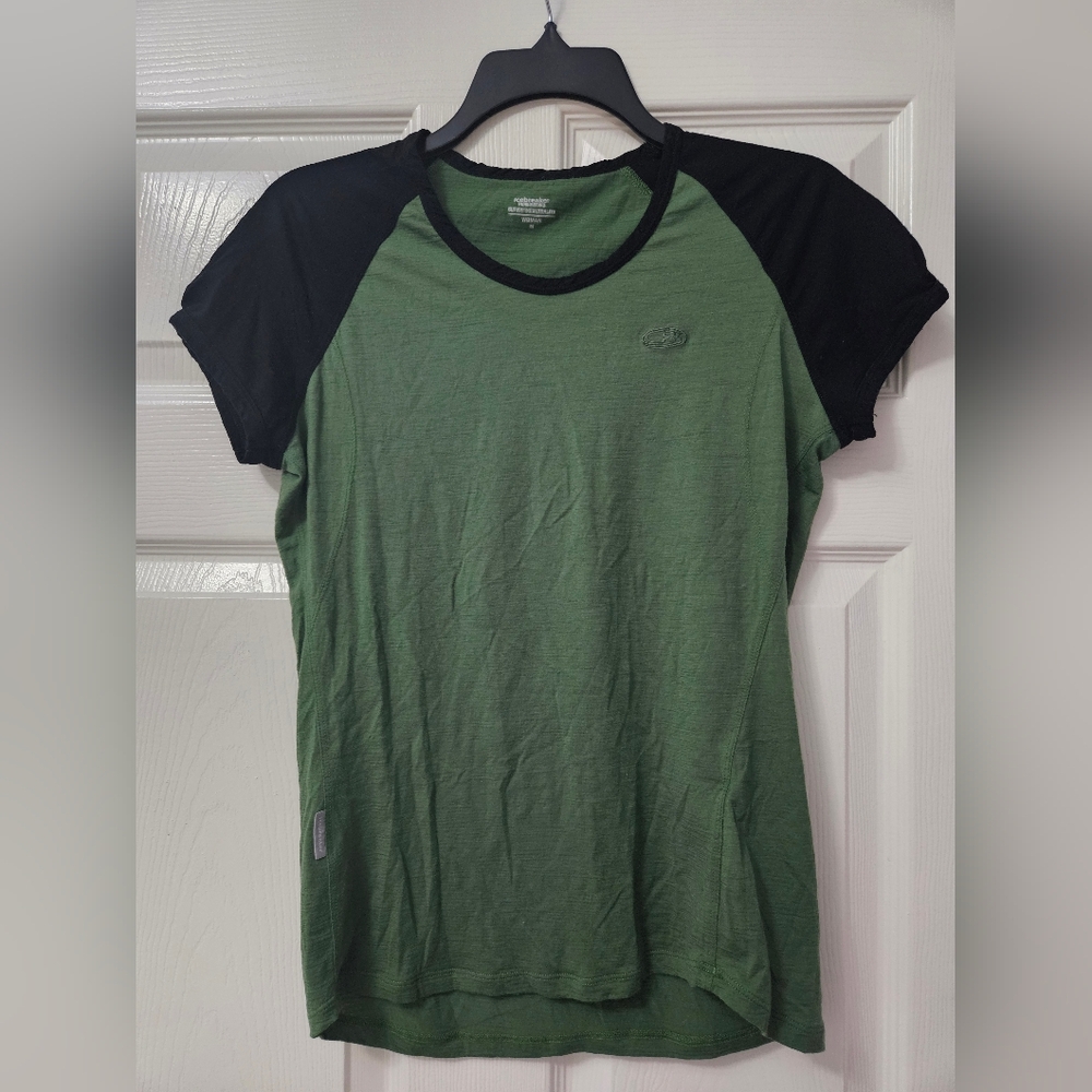 Icebreaker Merino Wool Green Black Shirt